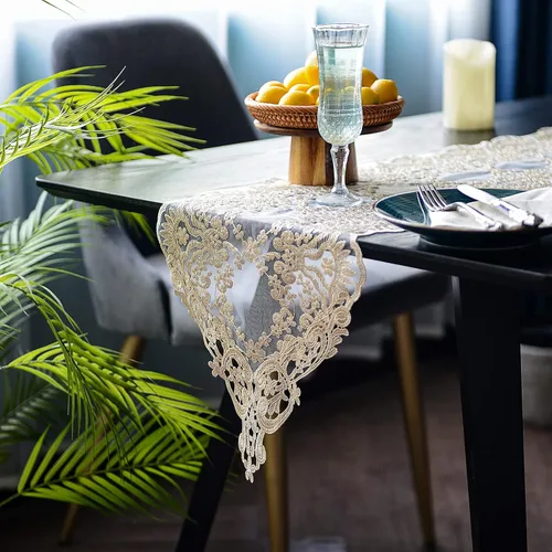 Miniatura 4 de SUTAVIA Camino de mesa de encaje bordado, pañuelo clásico rectangular de macramé, para cocina, comedor, mesa de café, bufanda de mantel y banquete