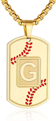 Miniatura 75 de A-Z Collar con etiqueta de perro para hombre, dije de béisbol, cadena de acero inoxidable de 22 + 2 pulgadas, regalo de joyería personalizado