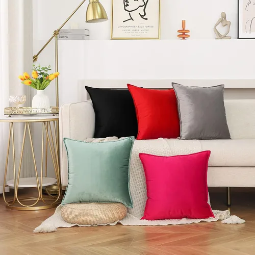 Miniatura 6 de JIAHANNHA Juego de 2 fundas de cojín de terciopelo de color negro de 18 x 18 pulgadas, suaves y decorativas, para sofá, cama, sala de estar u oficina