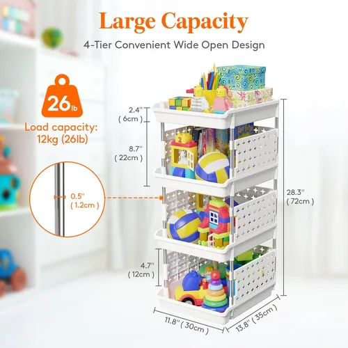 Miniatura 3 de Lifewit Cestas de Almacenamiento Apilables de Plástico, Cestas Apilables de 4 Niveles 13.8"P x 11.8"A x 28.3"Al, Contenedores Multifuncionales