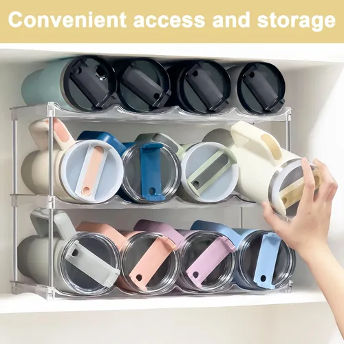 Miniatura 7 de Organizador apilable de botellas de agua para gabinete, organizador de vasos de acrílico, estante de almacenamiento para Stanley de 40 onzas