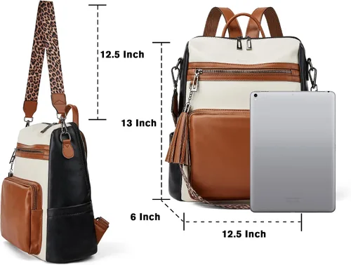 Miniatura 17 de OPAGE - Mochila de cuero para mujer, con borla de moda, bolso de hombro, mochila grande, bolsa de viaje, gris, L