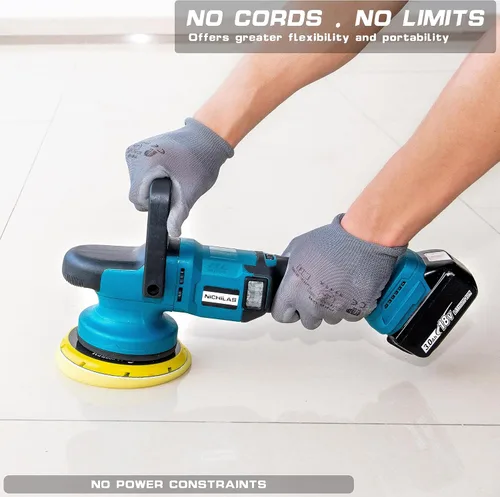 Miniatura 6 de Nichilas Pulidor inalámbrico para automóvil, 6 velocidades, mango de motor sin escobillas, cera para automóvil con disco de trabajo de 5.906 in