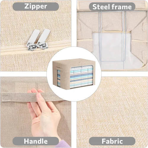 Miniatura 3 de FHSQX Paquete de 2 contenedores transparentes para almacenamiento de ventana con tela plegable Cajas de almacenamiento de tela para ropa Caja