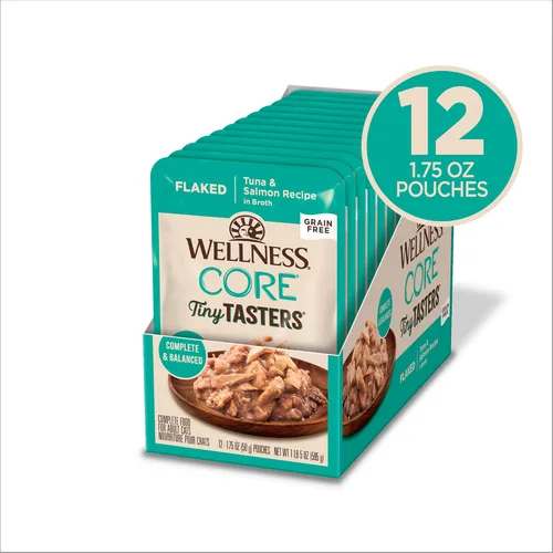 Miniatura 2 de Wellness CORE Tiny Tasters - Alimento húmedo para gatos adultos, natural, rico en proteínas, sin granos, receta de atún y salmón, 1.75 onzas