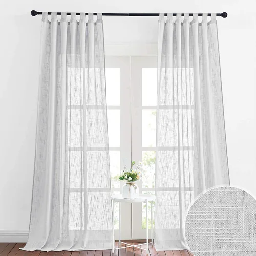 Miniatura 20 de RYB HOME - Cortinas de lino con textura transparente, 2 paneles