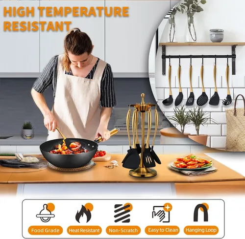 Miniatura 7 de Juego de utensilios de cocina, juego de 6 utensilios de cocina de silicona antiadherente grandes, hechos de silicona de grado alimenticio resistente