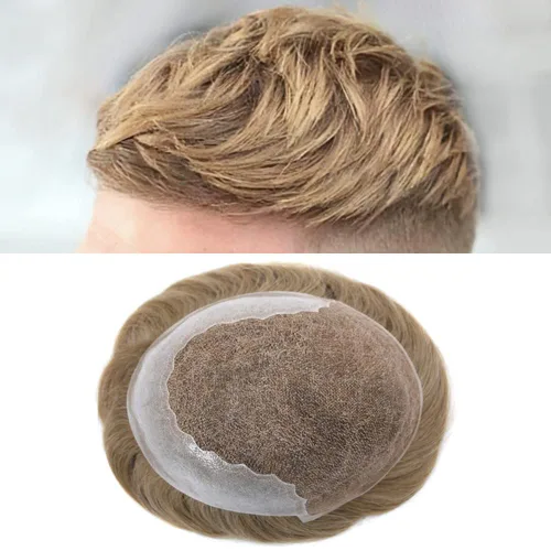 Miniatura 64 de Toupee - Sistemas de reemplazo de cabello para hombre, encaje frontal suizo, nudo blanqueado, pieza de cabello humano natural 1# negro azabache, 8 x