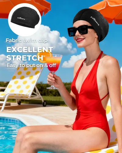Miniatura 3 de Gorro de natación de tela Firesara, gorro de baño de alta elasticidad mantiene el cabello limpio y transpirable, se ajusta tanto al cabello largo