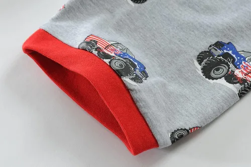 Miniatura 8 de Little Hand Conjunto de pijama para niño, pijamas cortas para niños pequeños, ropa de dormir de algodón con diseño de camión monstruo, ropa