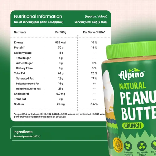 Miniatura 2 de ALPINO Mantequilla de maní suave, hecha con maní 100% tostado, 1.06 onzas de proteína, sin azúcar añadida ni sal, sin gluten, a base de plantas