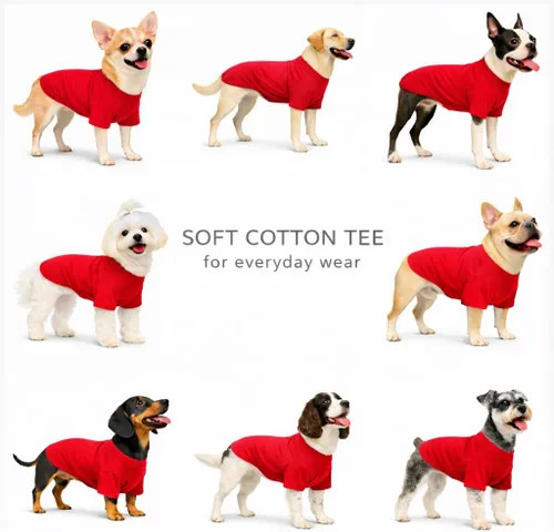 Miniatura 5 de Lovelonglong Ropa para Mascotas Disfraces para Perro Ropa para Perros Salchicha Camiseta en Blanco Camisetas para Perros Salchicha, Corgi 100% Rojo