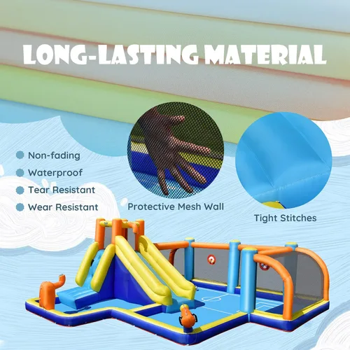 Miniatura 6 de BOUNTECH Tobogán acuático inflable, parque acuático para niños, castillo de salto de fútbol acuático con cañones dobles, piscina de salpicaduras