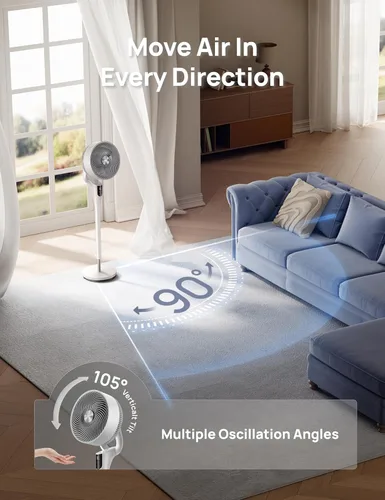Miniatura 3 de DREO Ventilador para dormitorio, actualizado 2026, flujo de aire de 90 pies, ventilador silencioso de 20 dB, ventilador de pie oscilante de 90°