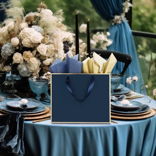 Miniatura 6 de ReliThick Paquete de 12 bolsas de regalo de papel metálico con asas y papel de seda de 11.8 x 10 x 4 pulgadas, bolsa de agradecimiento para Azul