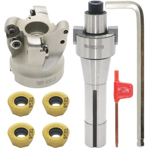 Porta-fresa de molino de cara EMRW 6R 50-22+R8-FMB22-7/16+RPMT1204 Hoja de aleación dura+Llave de 8 mm+Llave T15, utilizado para el mecanizado