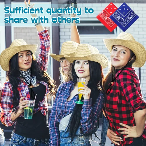 Miniatura 4 de SATINIOR - Juego de 12 sombreros de vaquero de paja y bandanas para fiesta, sombrero de vaquero para fiesta, disfraz y bandana, accesorios