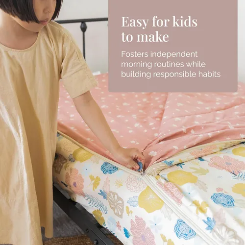 Miniatura 4 de Beddy's Flower Blossoms - Ropa de cama duradera con cremallera para niños - Cama en una bolsa - Sábanas y edredón florales rosas - Incluye funda
