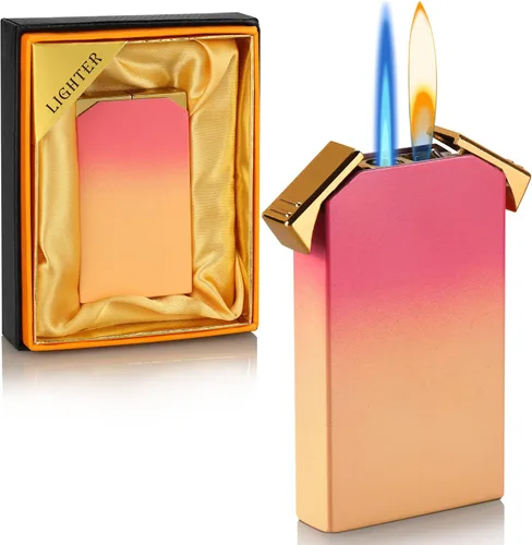 Miniatura 8 de Encendedor de doble llama – Linterna conmutable y llama suave, butano recargable, encendedores de tubería fría – Regalos únicos