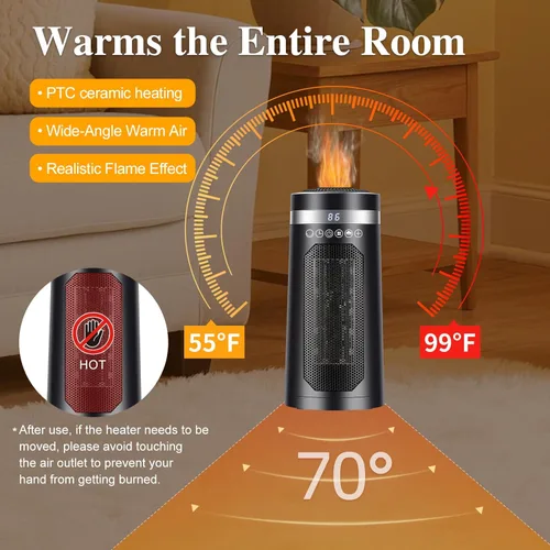 Miniatura 5 de Calentadores de espacio para uso en interiores, calentador de espacio con humidificador, 750 W/1500 W, calentador oscilante, con vuelco