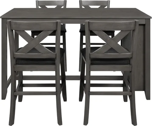 Miniatura 8 de Merax Juego de mesa de comedor de 5 piezas con almacenamiento, juego de mesa de comedor de granja para 4, juego de mesa de cocina con 4 sillas