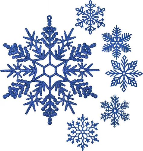Miniatura 10 de Sratte Paquete de 24 adornos de copos de nieve grandes con purpurina de 12 pulgadas, decoración gigante de plástico para colgar en invierno, Plata