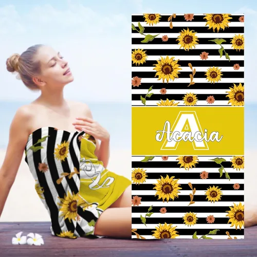 Miniatura 14 de Toallas de playa personalizadas para bebé niña con nombre para niños y adultos, toalla de baño de algodón con flores de acuarela personalizadas