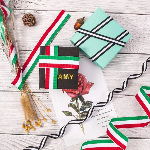 Miniatura 5 de PH PandaHall Cinta de rayas rojas, blancas y verdes, de 50 yardas, bandera italiana, cinta patriótica, decoraciones navideñas italianas, cintas