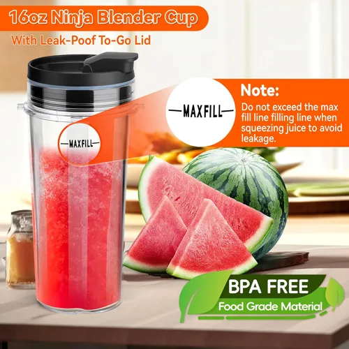Miniatura 3 de 2 vasos de repuesto para licuadora de 16 onzas para Ninja, vaso de licuadora de una sola porción con 4 tapas de sellado para BL660 BL663 L740 BL770