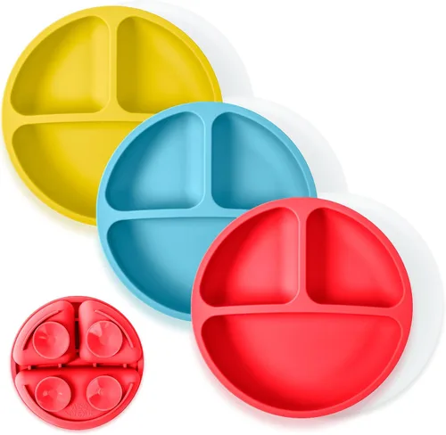 Miniatura 34 de WeeSprout - Platos de succión para bebés y niños pequeños con tapas, 100% silicona, diseño dividido para comedores selectivos, aptos para microondas