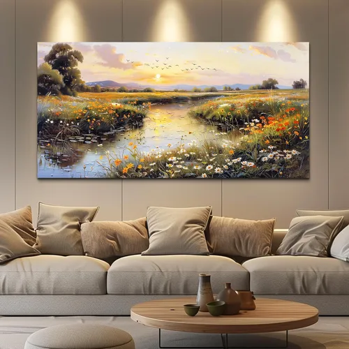 Miniatura 11 de PHAOHUAXM Lienzo decorativo de pared para sala de estar, decoración de pared grande para dormitorio, árbol rojo, tinta, paisaje de montaña, pintura