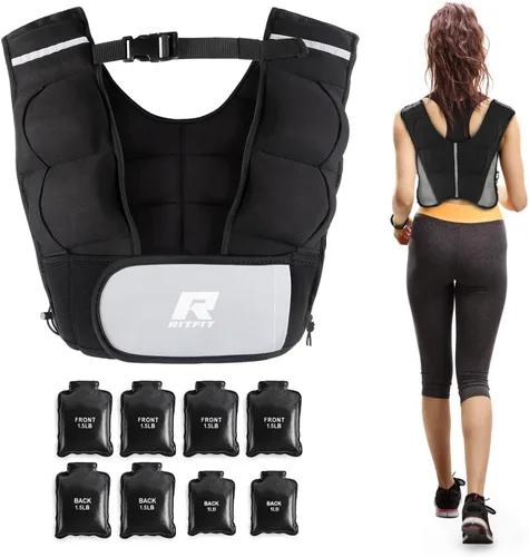 Miniatura 8 de RitFit Weighted Vest, 4lb/8lb/10lb/12lb/15lb/20lb Weight Vest with Reflective Stripes, Weight Vest Adjustable for Women and Men Workout, Strength