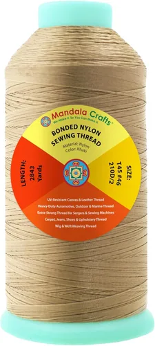 Miniatura 80 de Mandala Crafts - Hilo de nailon para coser cuero, tapicería, mezclilla y para trenzar el pelo; resistente, 1500 yardas, tamaño 69 T70 Marrón