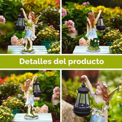 Miniatura 5 de Estatua de jardín solar de hadas Pohabery con luz de linternas, escultura solar impermeable para decoración al aire libre, para patio, jardín, Fairy