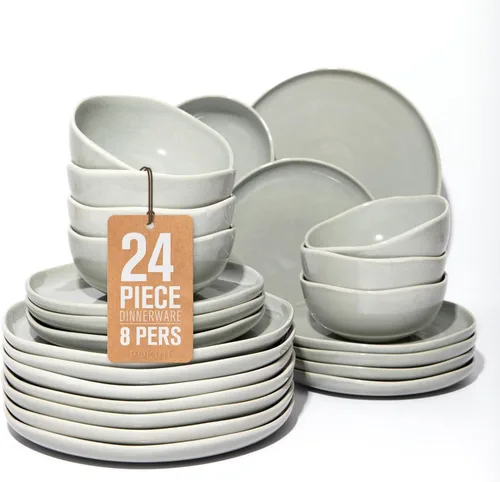 Miniatura 62 de Pokini - Juegos de vajilla de gres para cena, juego de platos y cuencos de cerámica, platos de cocina aptos para microondas y lavavajillas, platos
