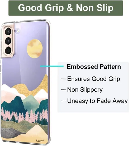Miniatura 5 de Unov Funda para Galaxy S21, transparente con diseño, ajuste delgado, buen agarre, funda de teléfono en relieve, cubierta protectora a prueba
