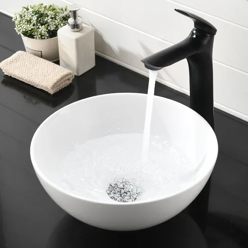 Miniatura 5 de Fregadero redondo de baño de 13 x 13 pulgadas, fregadero pequeño sobre mostrador, lavabo de porcelana blanca de cerámica