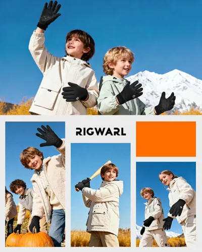 Miniatura 7 de RIGWARL Guantes de invierno para niños y niñas, guantes térmicos negros con pantalla táctil, guantes térmicos para niños, guantes deportivos cálidos