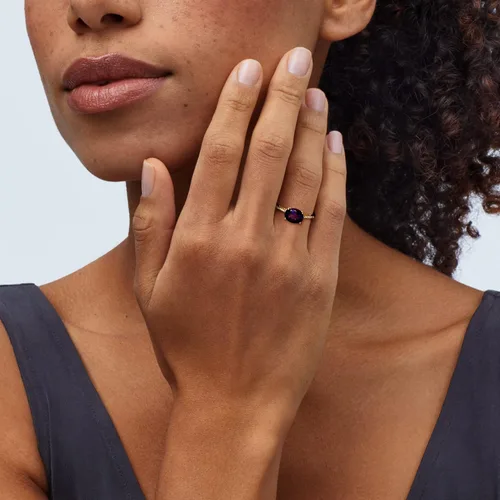 Miniatura 4 de Welry Anillo ovalado con detalles de diamantes en oro de 10 quilates, Oro