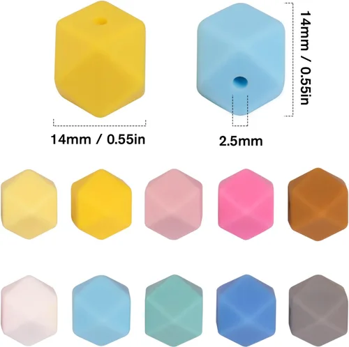 Miniatura 3 de 60 cuentas de silicona, cuentas hexagonales de silicona de 0.555 pulgadas a granel, cuentas sueltas de silicona poligonal grandes para llavero