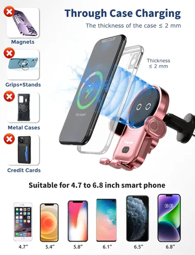 Miniatura 4 de Cargador inalámbrico para automóvil, 15 W, carga rápida, soporte para teléfono celular, con sujeción automática, compatible con iPhone 14 Series/14