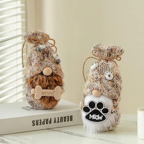 Miniatura 7 de 2 gnomos de peluche para perro, decoración para el hogar, hecha a mano, figuritas suecas Tomte, gnomos de patas y huesos para invierno, Navidad, Set