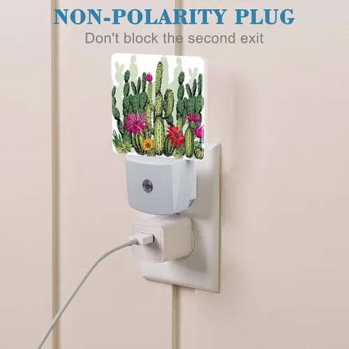 Miniatura 3 de Luz nocturna verde de suculentas y plantas de cactus enchufable a la pared con sensor de atardecer a amanecer, bonita luz nocturna para niños