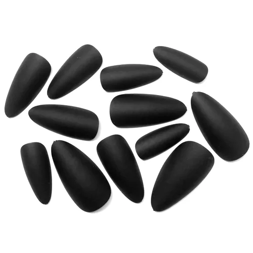 Miniatura 5 de 240 uñas postizas a presión con diseño de almendra de longitud media, uñas negras mates con diseño de almendra, puntas de uñas postizas cortas