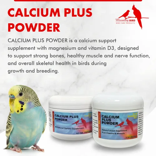 Miniatura 2 de Morning Bird Calcio Plus Polvo para Aves 2 oz – Suplemento de calcio con vitaminas y minerales esenciales – Apoya la salud ósea, la función muscular