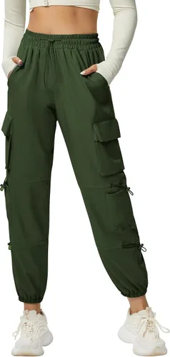 Miniatura 2 de Pantalones cargo de secado rápido, ligeros, tácticos, con 6 bolsillos, para mujer, cintura elástica y resistente al agua