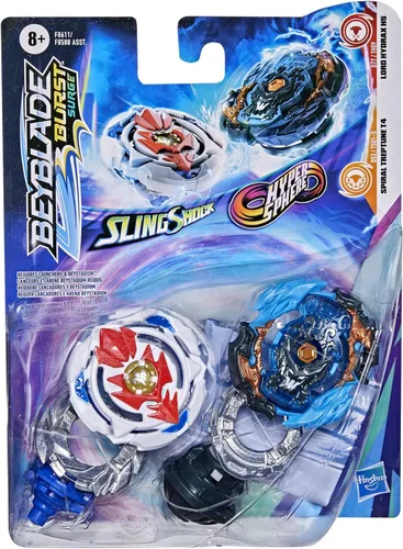 Miniatura 3 de Bey Blade Burst Surge Dual Collection Pack Hypersphere Lord Hydrax H5 y Slingshock Spiral Treptune T4 Juego de batalla. Juguetes principales