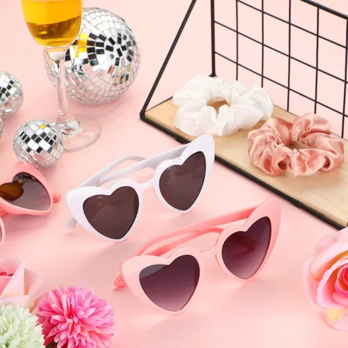 Miniatura 4 de Flutesan 7 Pairs Bridesmaid Heart Sunglasses 7 Pcs Satin Scrunchies Hair Ties for Women Wedding Bachelorette Black White Party Favors