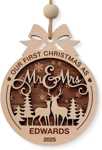 Miniatura 21 de Adorno personalizado de primera Navidad para casados, adornos de cerámica de Navidad con foto foto boda matrimonio nombre personalizado recuerdo 1ª