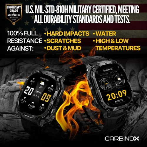 Miniatura 2 de Pulsera inteligente Carbinox Vortex con banda de metal, cargador, vidrio templado (paquete de 2), correas resistentes, rastreador de fitness